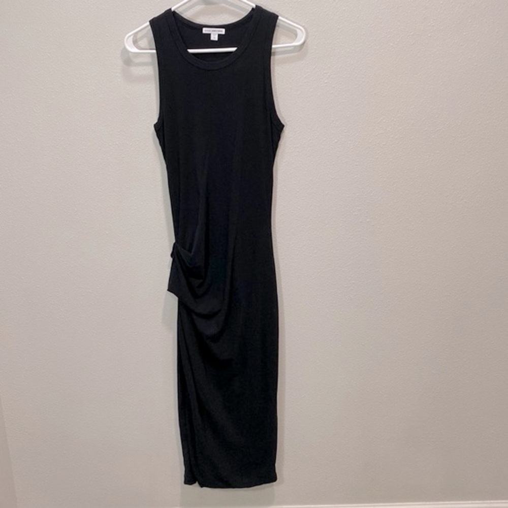 Standard James Perse skinny side ruched dress tank dress black